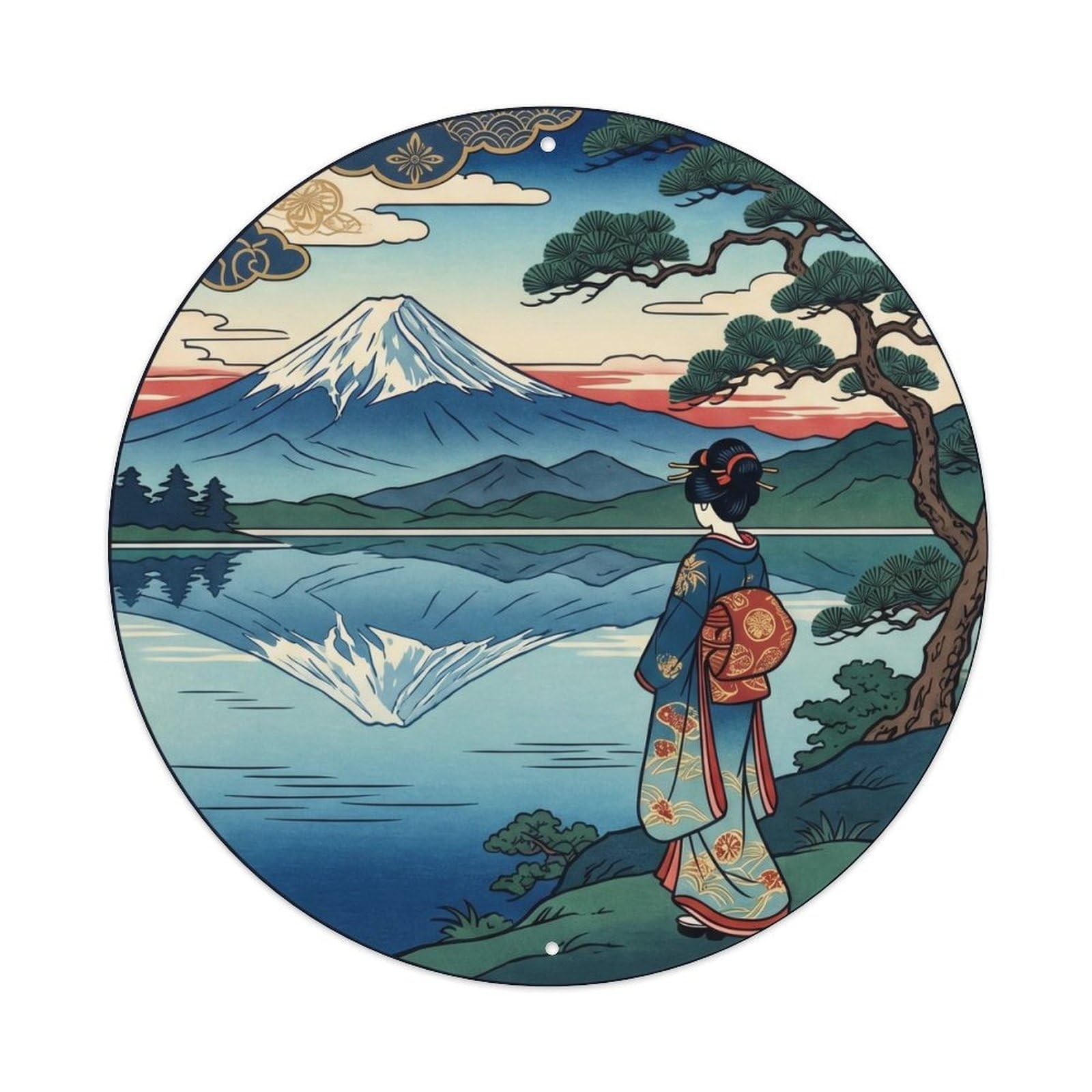 Okahys 8X8inch(20X20cm) Japanese Lake Calm Mountains Reflected Majestic Metal Tin Sign