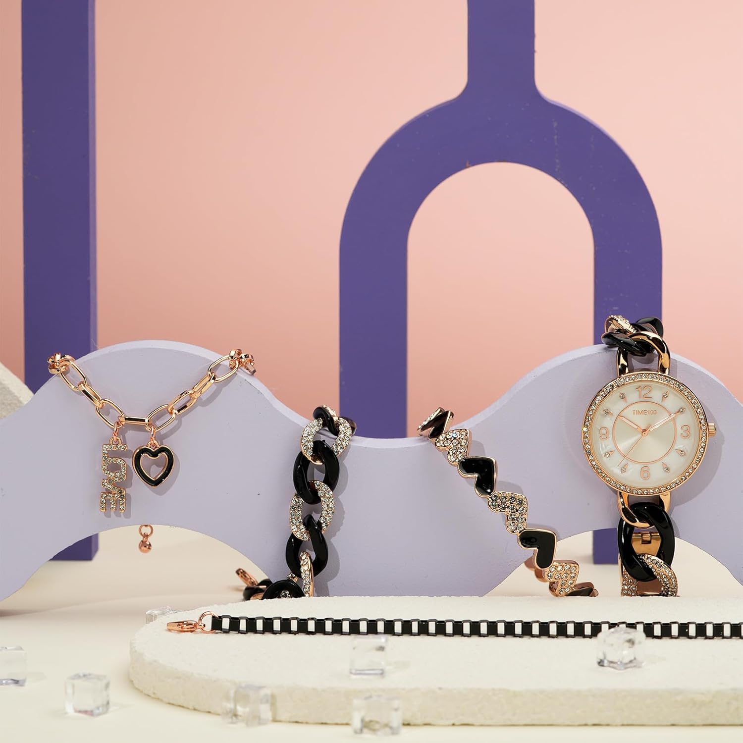 Women’s Fashion Watch and Bracelet Set Trending Wristwear, Ideal for Layering, Gift for Birthdays, Anniversaries, Christmas,and Special Occasions Rose Noir image 4 of 13 B0DKXCQV2C