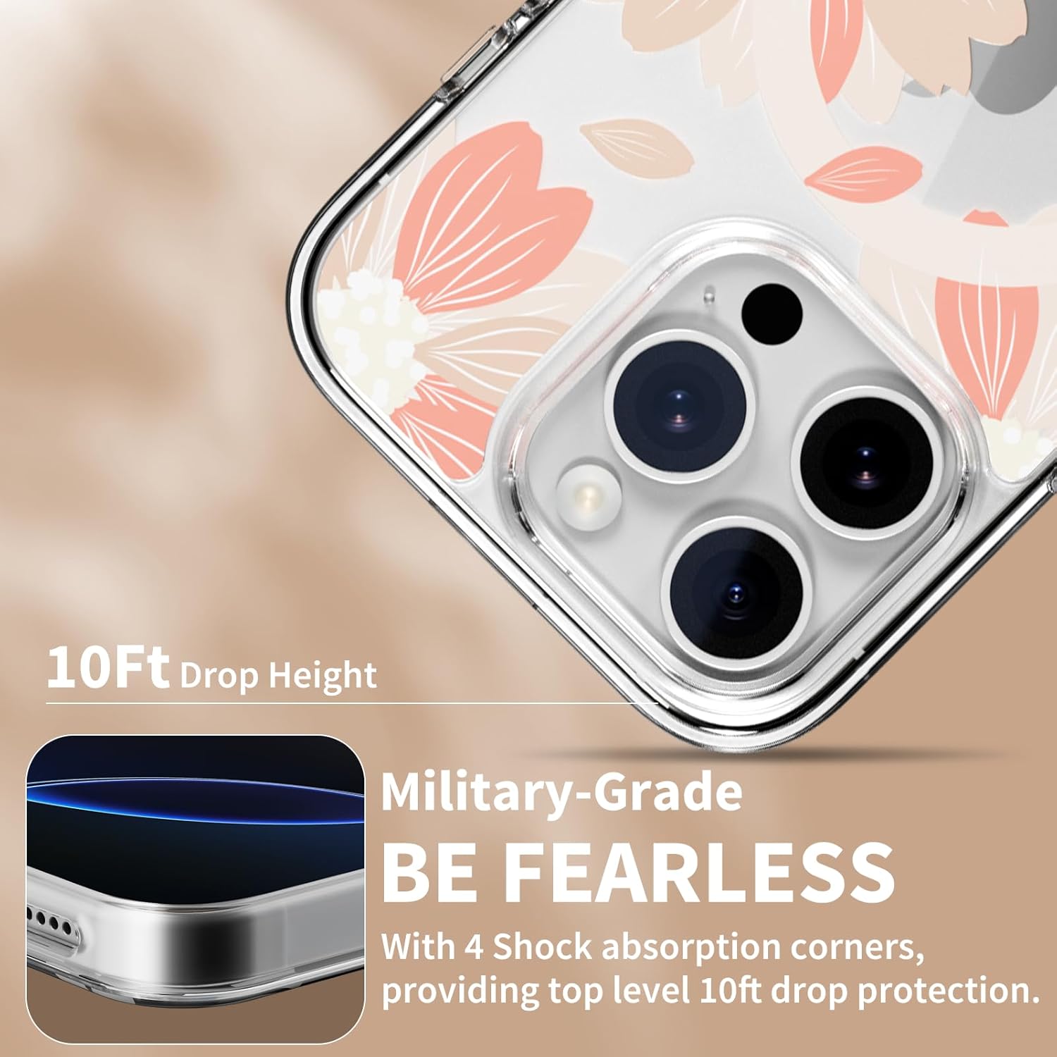 SWITCHEASY Style M - Clear Flower Floral Designed for iPhone 16 Pro 6.3", Compatible with MagSafe, Patterned Protective Phone Case for Women - White Flower