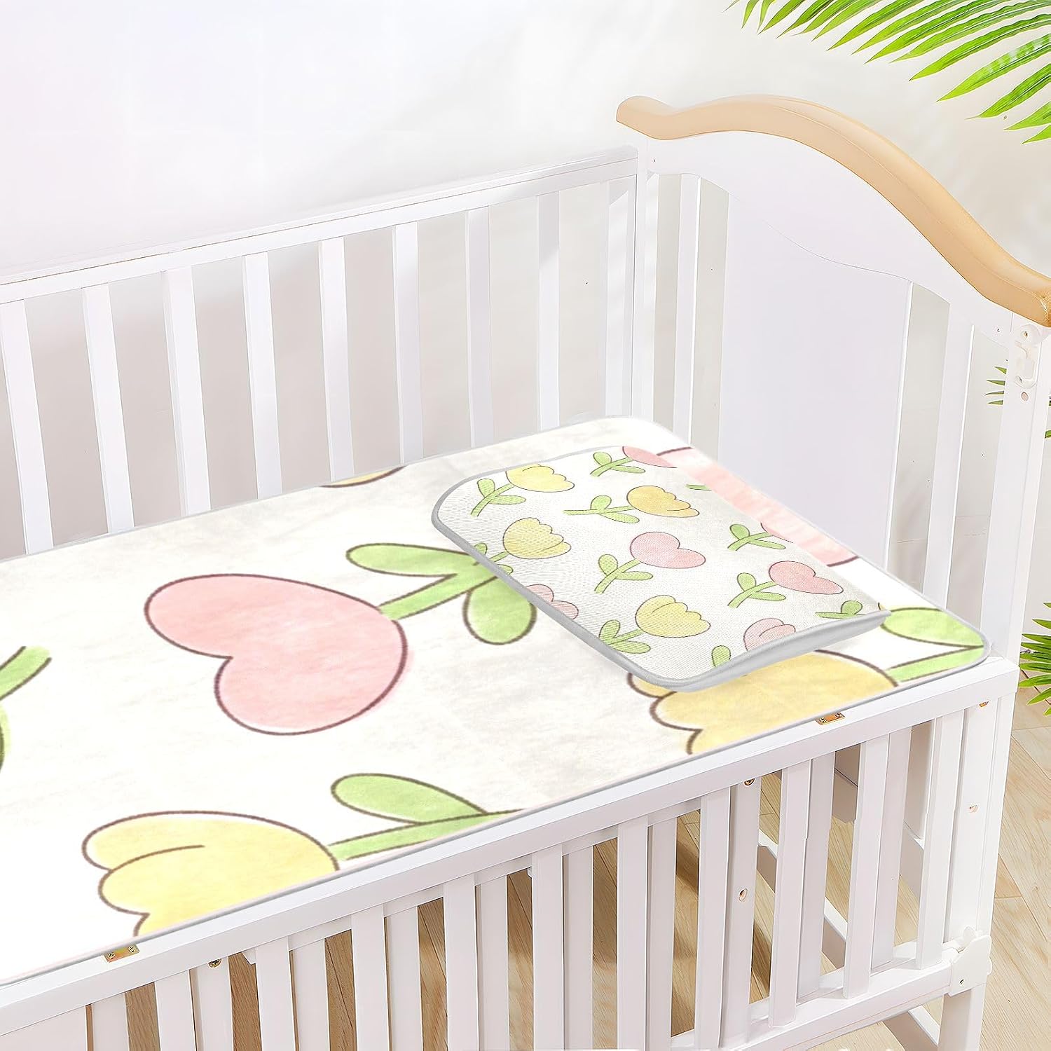 Cartoon Cute Hand Painted Tulips Cooling Baby Mattress Protector pad 28" x 52" Ultra Soft Pads for Bed Washable for Baby&Toddler