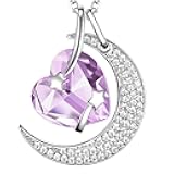 I Love You to the Moon and Back Half Moon Necklace Jewelry Birthday Gifts Mom Wife January February Birthstones Garnet Amethyst and More Stones 925 Sterling Silver