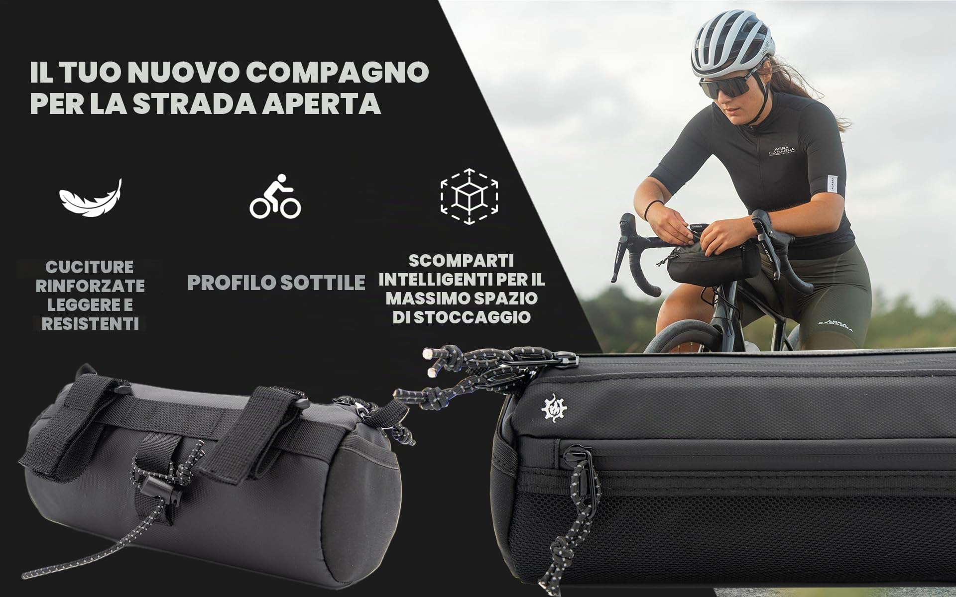 Lumiere & Co. Bike Handlebar Bag, Bike Bag, Bicycle Handlebar Bag, Bike Front Bag, Mountain Bike Storage, Front Frame Storage, Bicycle Accessories, Bike Pouch for Bicycle (Black)