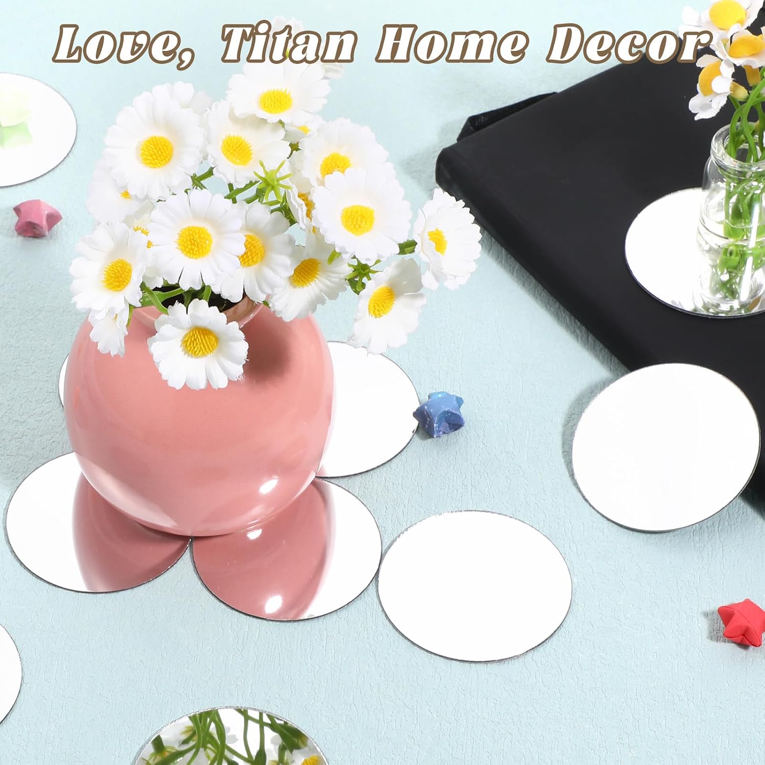 20 Pcs Mini Acrylic Round Mirror Tiles,2 Inch Small Round Mirror Self Adhesive Small Mirrors for Crafts Wall Decor Living Room Bedroom Decor
