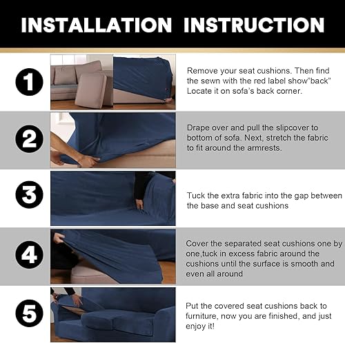 Miniatura 7 de PrinceDeco - Fundas de sofá de 4 piezas para sofá de 3 cojines de ancho de hasta 105 pulgadas de grosor, fundas suaves con 3 fundas de cojín