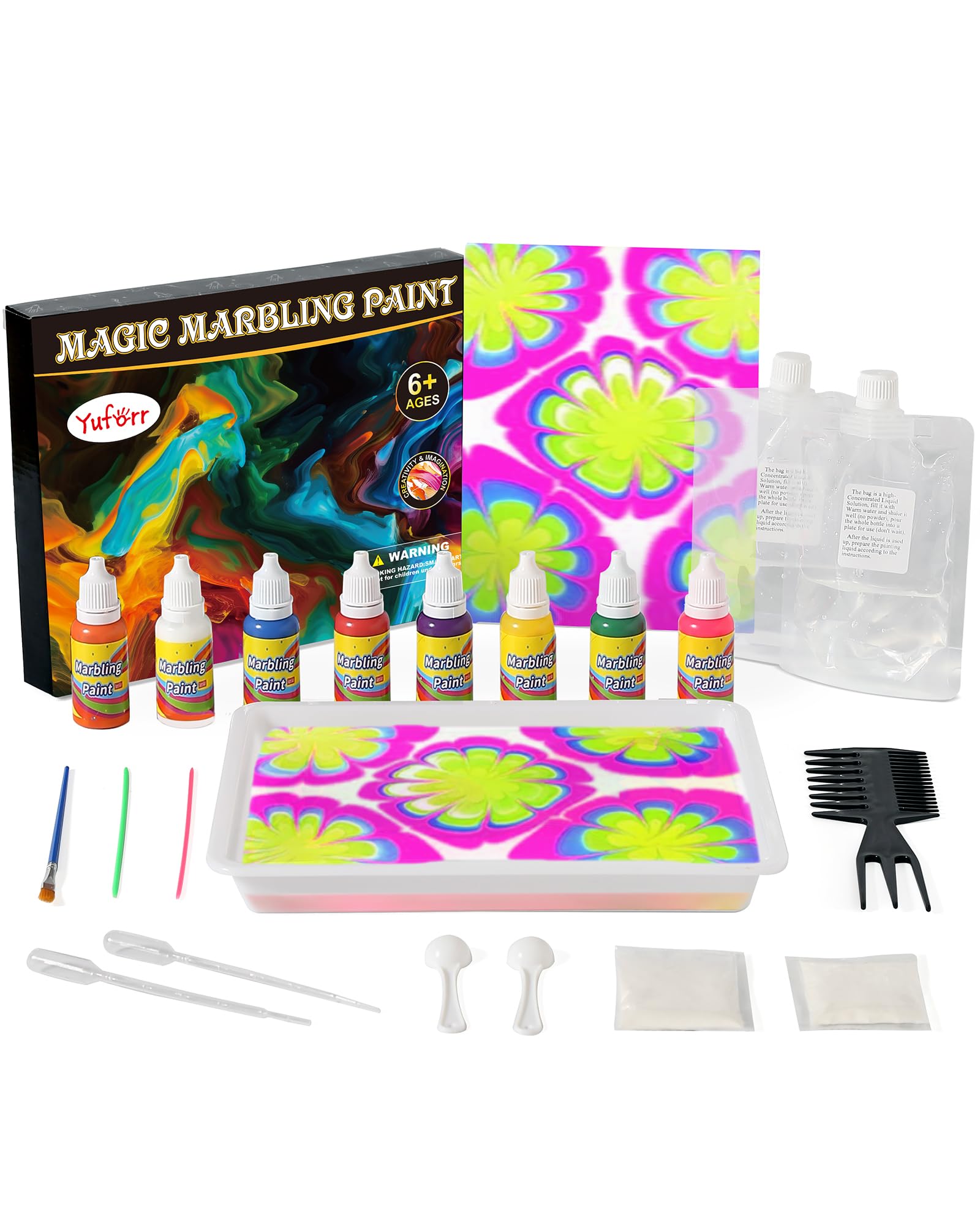 Yuforr Water Marbling Paint with Concentrated Painting Liquid for Kids - Arts and Crafts Birthday Gifts for Girls & Boys Ideal Creative Toys for Kids Age 6 7 8 9 10 11 12