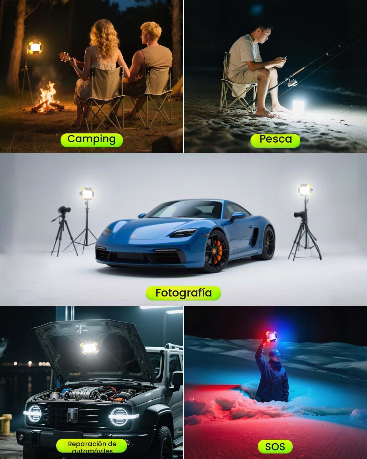 CLV Foco LED Recargable 200W 20000mAh Luz De Trabajo Portátil USB 4 Modos | 2 Brillo Luz Led Recargable Carga Solar USB Foco LED Bateria Magnética Impermeable IP66 Para Pesca Emergencias Taller