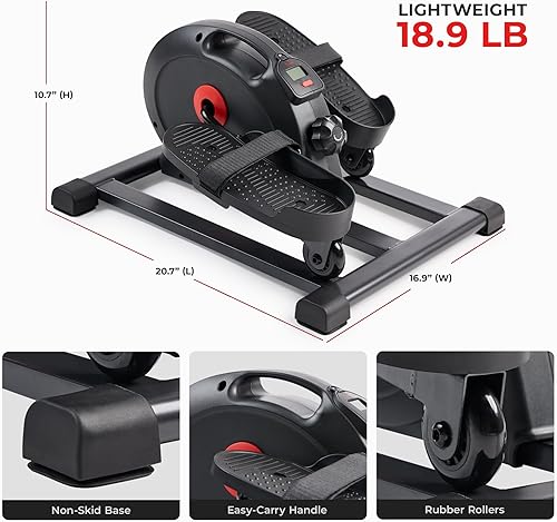 Miniatura 6 de Sunny Health & Fitness - Máquina elíptica con pedal para usar debajo del escritorio, ejercitador de piernas con resistencia ajustable