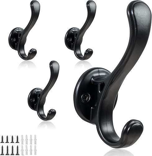 Miniatura 12 de Perchero de madera rústica para colgar abrigos, colgador de pared, ganchos dobles resistentes para colgar abrigos, chaquetas, toallas, sombreros,