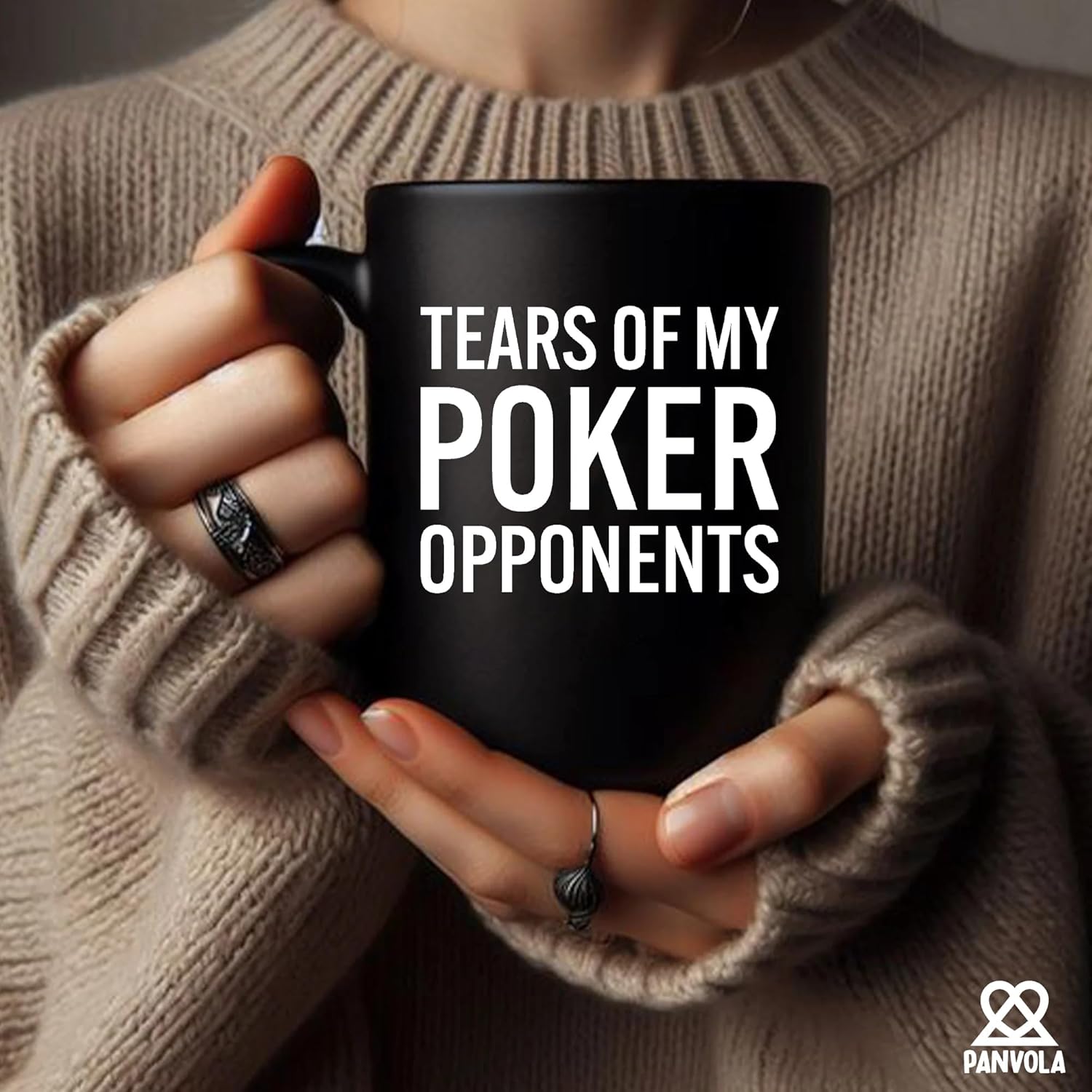 Panvola Tears of My Poker Opponents Funny Gift for Poker Lovers Players Coworker Friends Dad Mom Husband Wife Sister Brother Card Games Ceramic Coffee Mug (Black, 11 oz) - Image 7