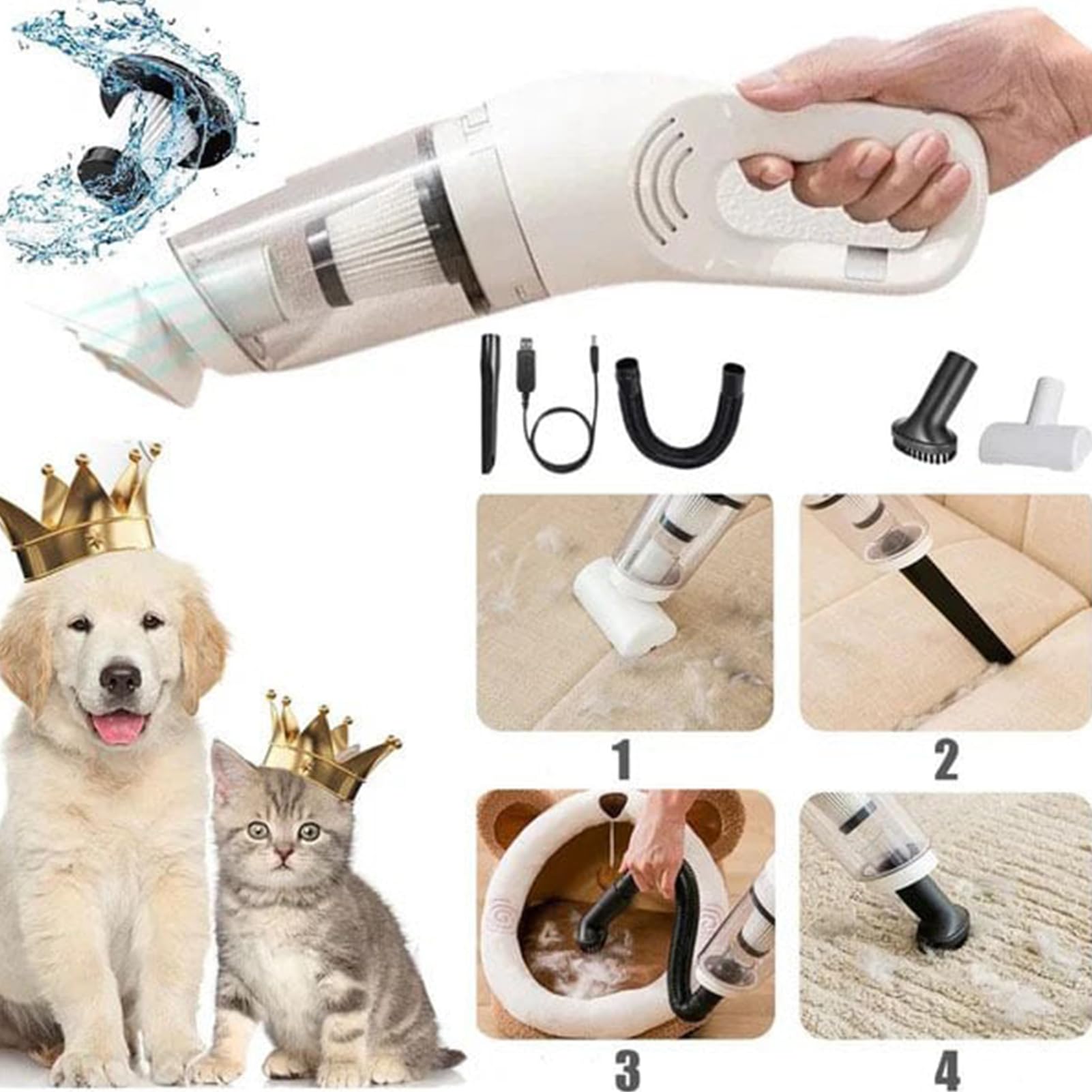 Aspirador de Mano para Pelo de Mascotas 5000Pa Inalámbrico Recargable por | Aspirador manual para pelo de mascotas para Muebles Oficina Casa Coche Camión Colchón Cama Alfombra Gato Perro