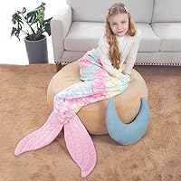 Vista 3 de COSUSKET Manta de cola de sirena para niñas, para todas las estaciones, suave, de alta calidad, colorido, diseño de escamas de peces para acurrucarse