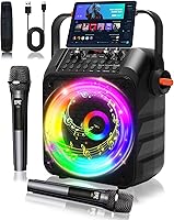 Omeyo Portable Karaoke Machine: 60W Speaker, 2 Wireless Rechargeable Mics, 6.5" Subwoofer, TWS Bluetooth, Party Lights for Home & Outdoor Parties
