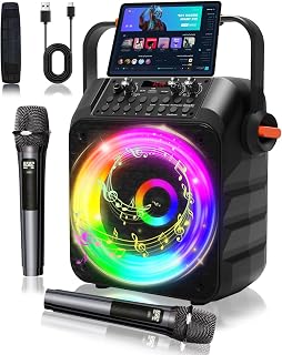 Omeyo Portable Karaoke Machine: 60W Speaker, 2 Wireless Rechargeable Mics, 6.5" Subwoofer, TWS Bluetooth, Party Lights for Home & Outdoor Parties