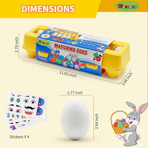 Miniatura 7 de Wanonoo Relleno de cesta de Pascua, huevos de Pascua, juguetes para niños pequeños, clasificador de formas de huevos a juego, huevos Montessori,