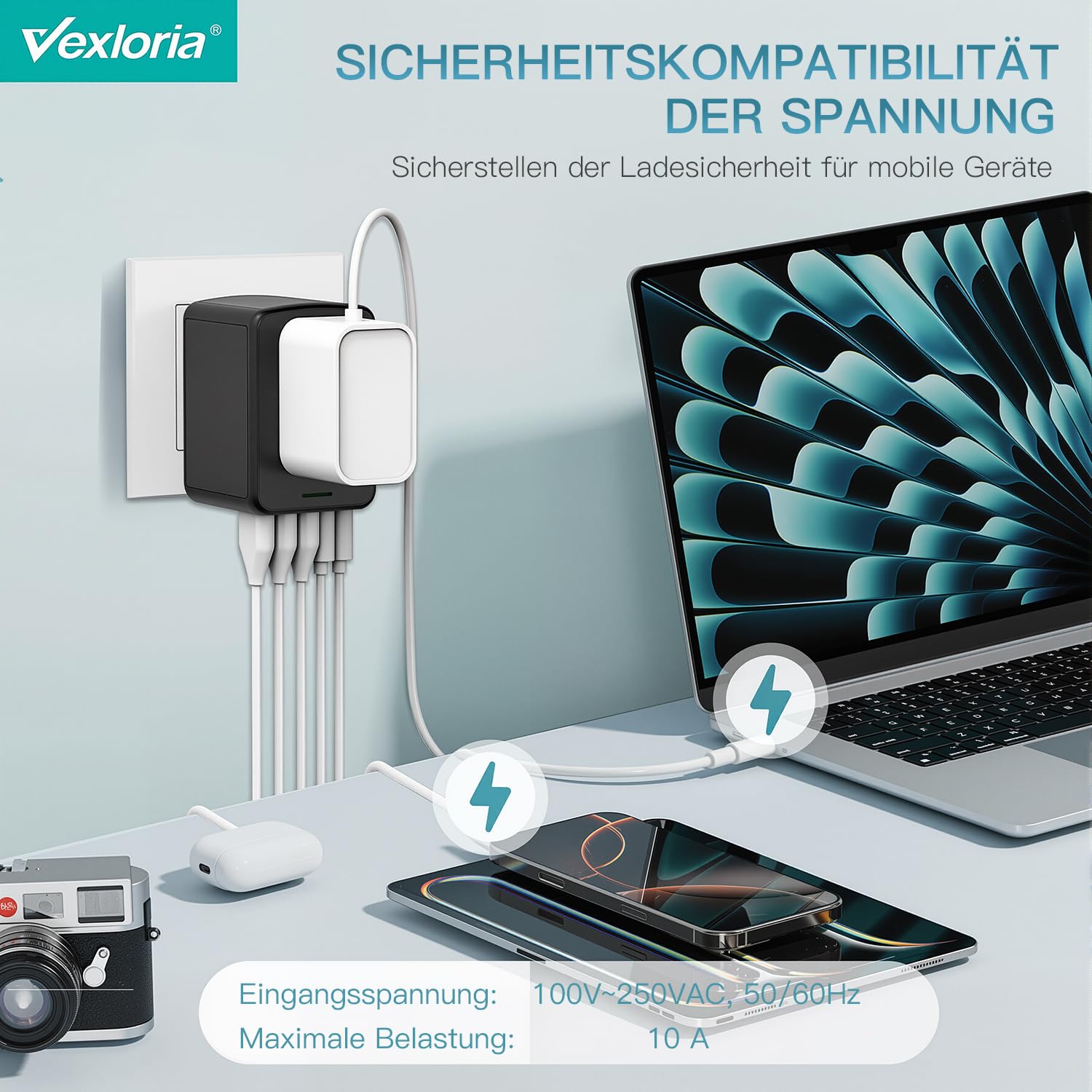Vexloria Adaptateur Prise Universelle, avec PD35W+3USB A+1 USB C, 5 in1 Travel Adapter Internationale Adaptateur de Voyage pour Les États-Unis, l'Angleterre, la Thaïlande, l'Australie