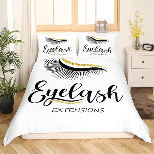 Miniatura 3 de Erosebridal Juego de funda de edredón de pestañas tamaño matrimonial para niñas y mujeres, juego de ropa de cama con diseño de ojos cerrados,