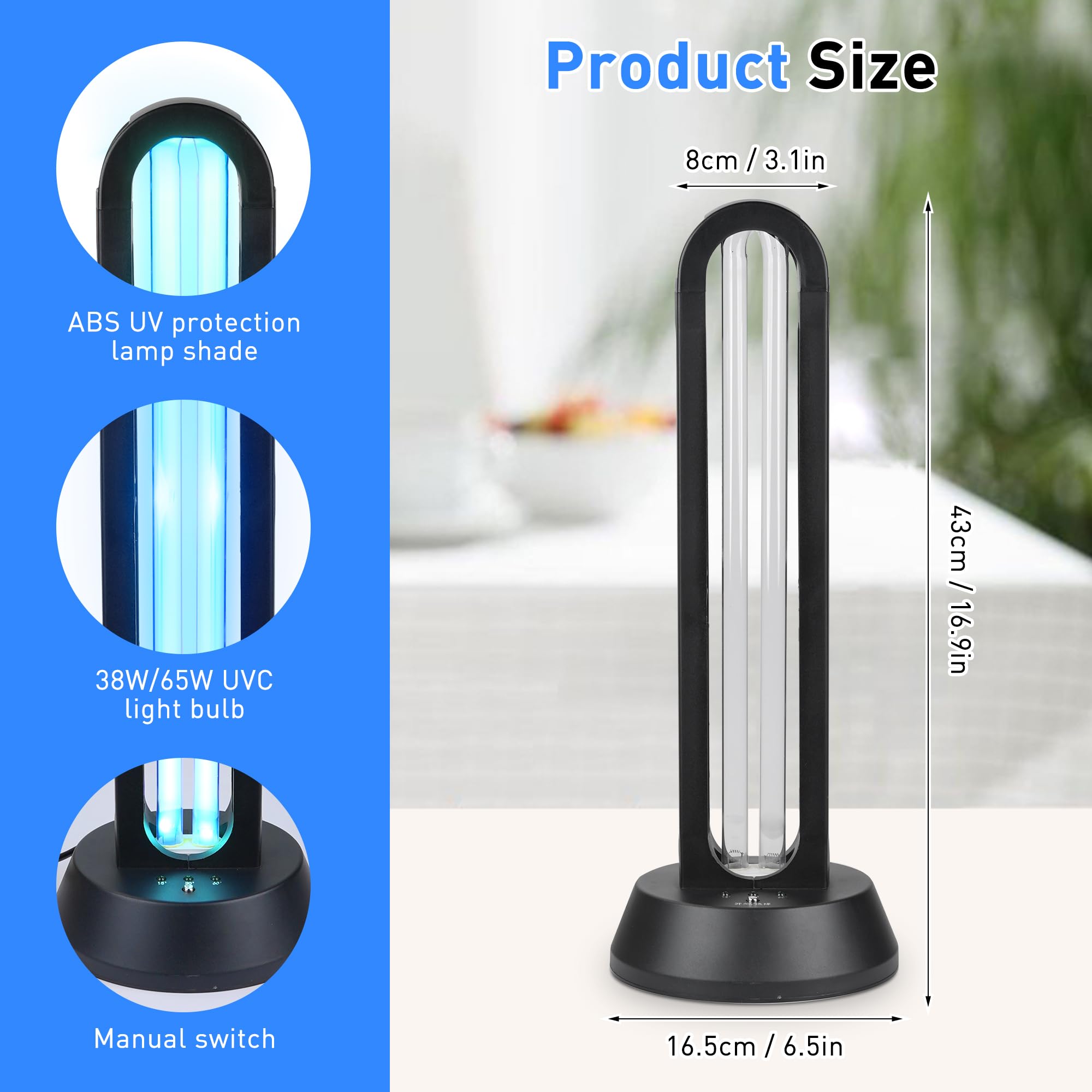 ZKX 38W UVC Keimtötende Lampe Fernbedienung Timer Tischlampe uv lampe Desinfektion Sterilisator AntiRate 99% Töten Entferner Schimmel Staub Milben Keime