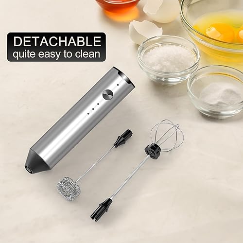 Miniatura 10 de Espumador de leche de mano, máquina de espuma eléctrica con batidor de acero inoxidable, mezclador de bebidas recargable con cable USB para café,