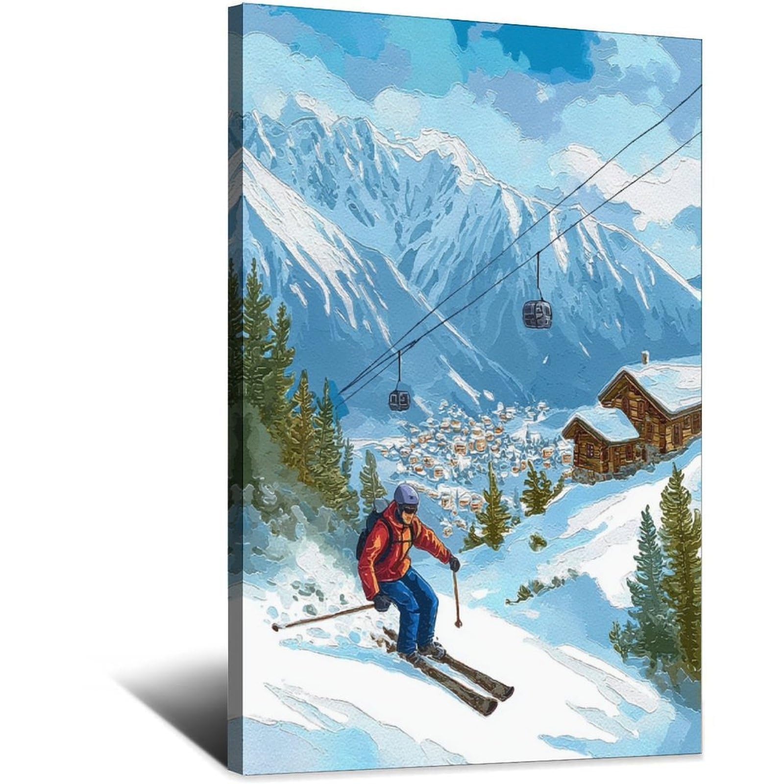 Chamonix France Ski Poster 20x30inch(50x75cm) Vintage Watercolor Canvas Art