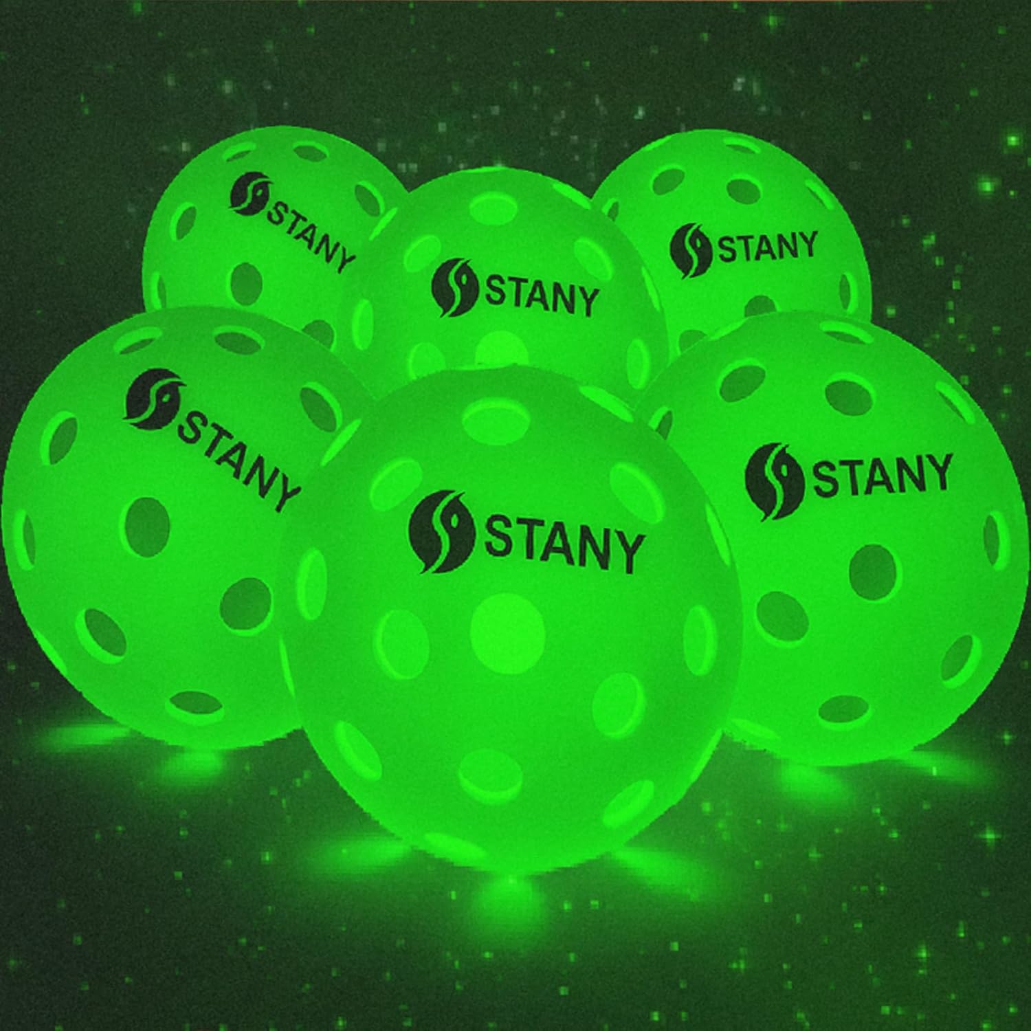 STANY Night Play Pickleball Balls (Updated 2026 Model)– LED Pickleball, Glow in the Dark, Lighted, USAPA Size, 40-Hole, Indoor/Outdoor, Beginner/Competitive, Gift, Green, 6 Pack, 3 Extra Batteries