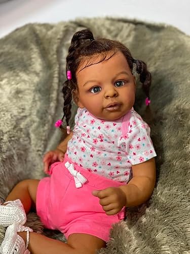 Miniatura 7 de Angelbaby Muñecas de bebé Reborn negras realistas, muñeca de bebé recién nacida realista de 18 pulgadas, muñeca afroamericana durmiente con aspecto