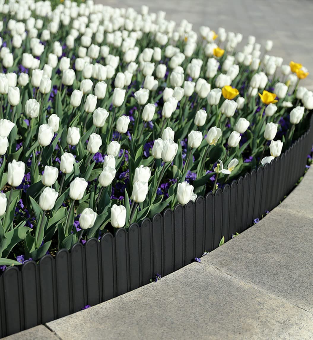 Bordo per Giardino Prato, Palizzata Recinzione in Plastica, Recinzioni Adatto per Aiuole e Prati, Bordo in plastica, 4m/6m, Altezza: 22cm, Bianco, Nero, Marrone, Verde