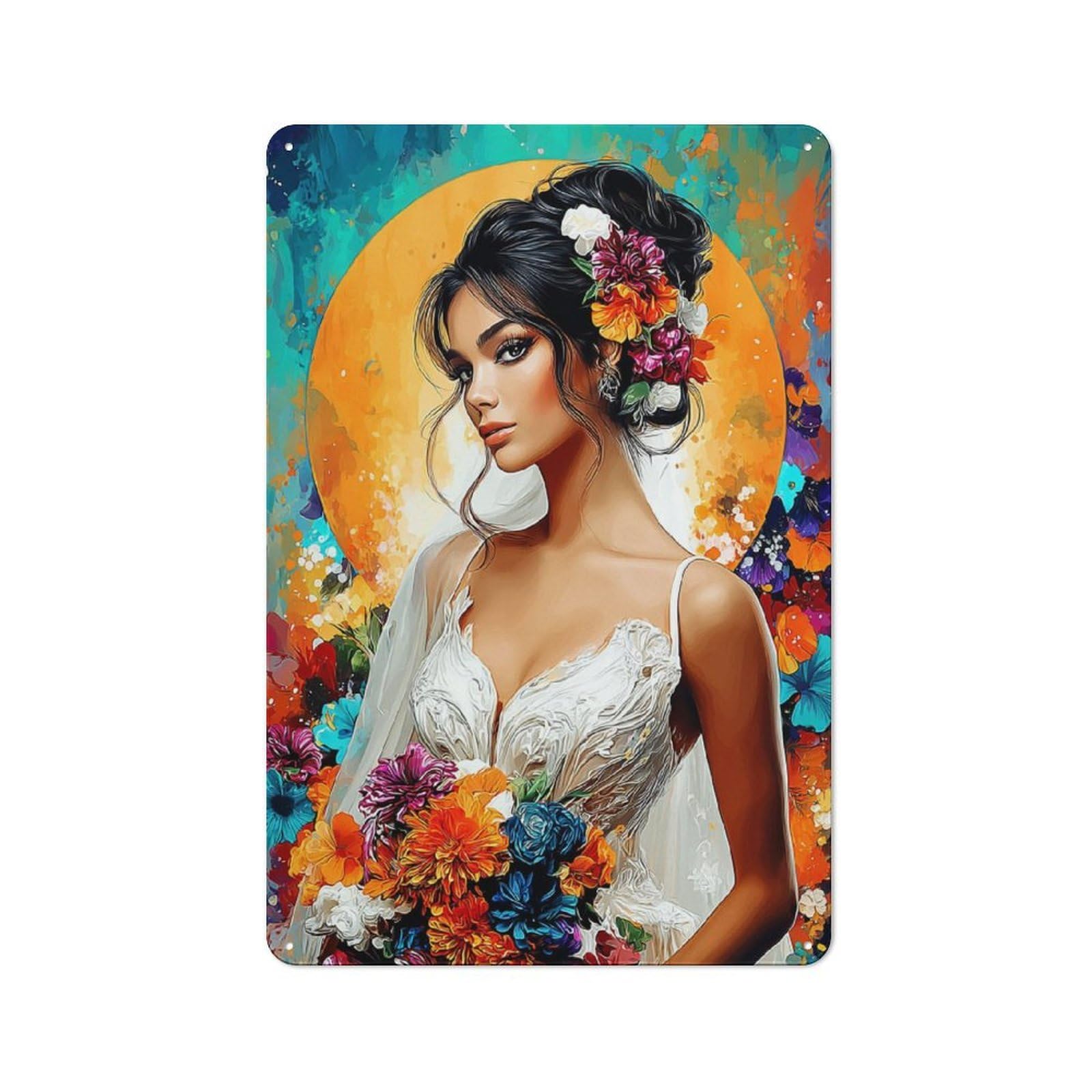 Junmoney Floral Fantasy Bride Portrait Metal Wall Sign 30X20cm Featuring For Café Or Restaurant, A Decorative Metal Sign For Cafés And Restaurants