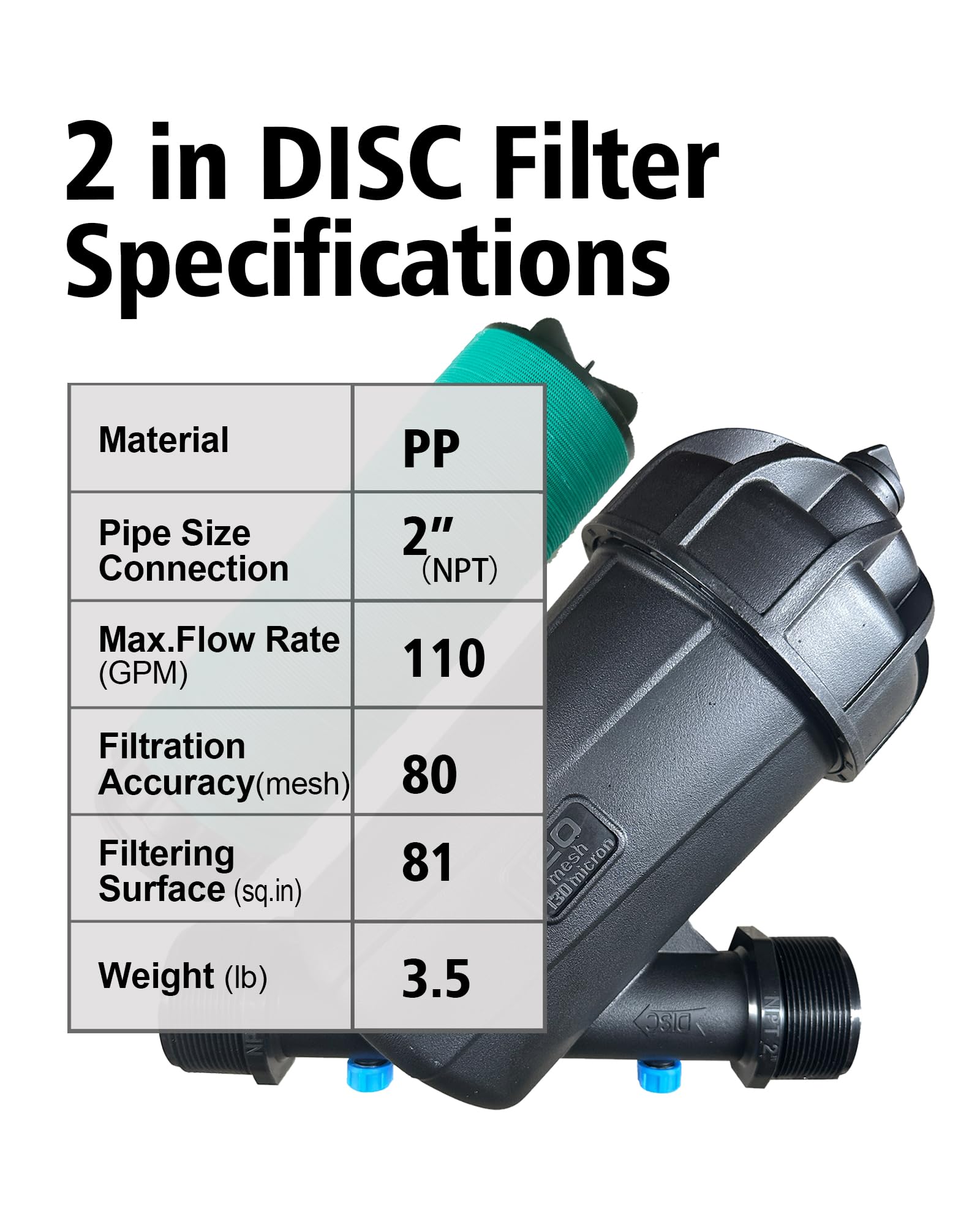 Filtro a Y, Filtro a Disco, 80 Mesh, NPT Maschio, 110 GPM - 2"