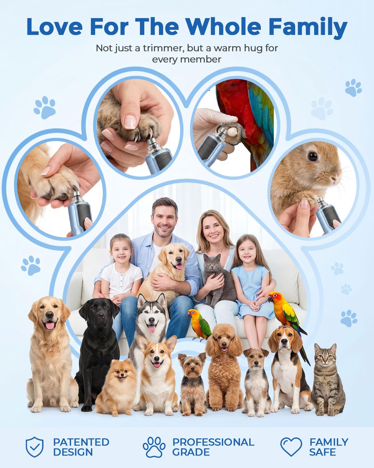 Molinillo de uñas para perros, 7 velocidades y luz LED de 360°, molinillo de uñas profesional para perros y gatos, cortador eléctrico de uñas para perros, herramienta de aseo y alisado para patas