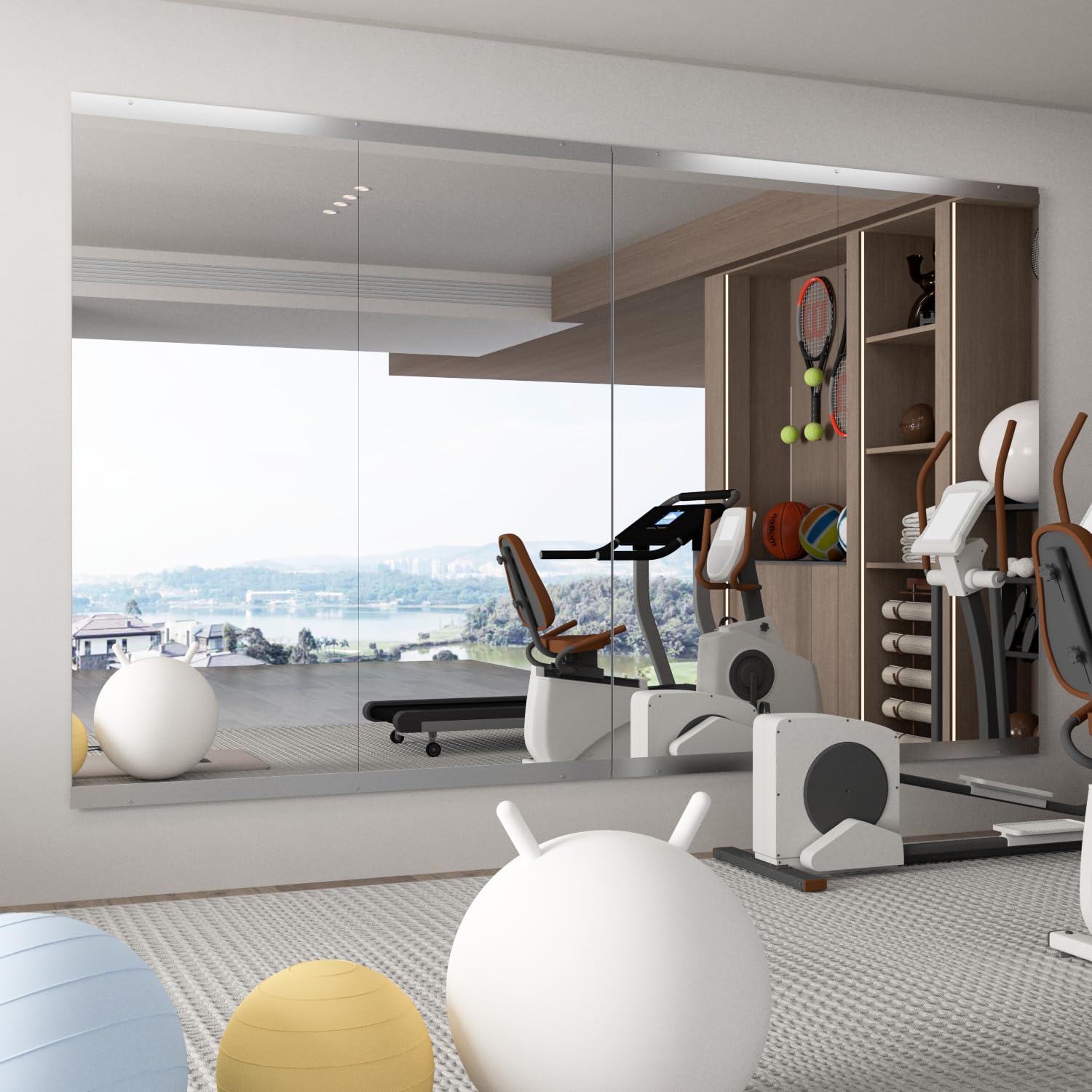Miroir pour Salle de Sport à Domicile, 144,5 x 60 cm - 2 pièces Grand Miroir de Yoga, miroirs Pleine Longueur Le Fitness, Verre trempé,Montage Mural pour Studio de Danse, Garage