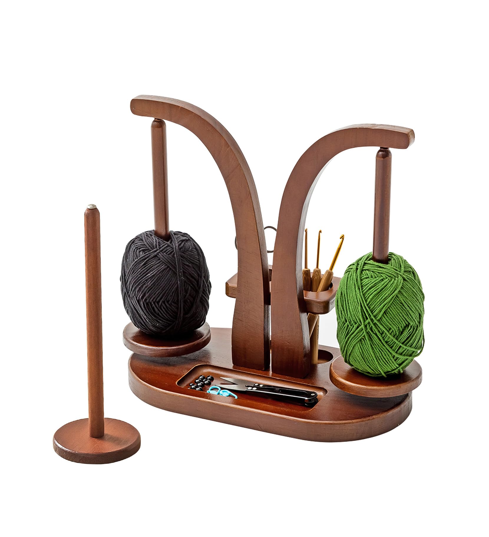 Baffect Soporte para Hilo Magnético, Soporte de Madera para Lana con Organizador de Accesorios de Crochet, Soporte Doble para Bolas de Hilo para Amantes del Crochet