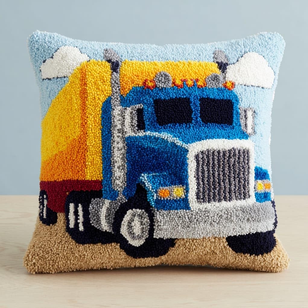 Wallustrioaw Retro Truck Latch Hook Pillowcase Cushion Kits,