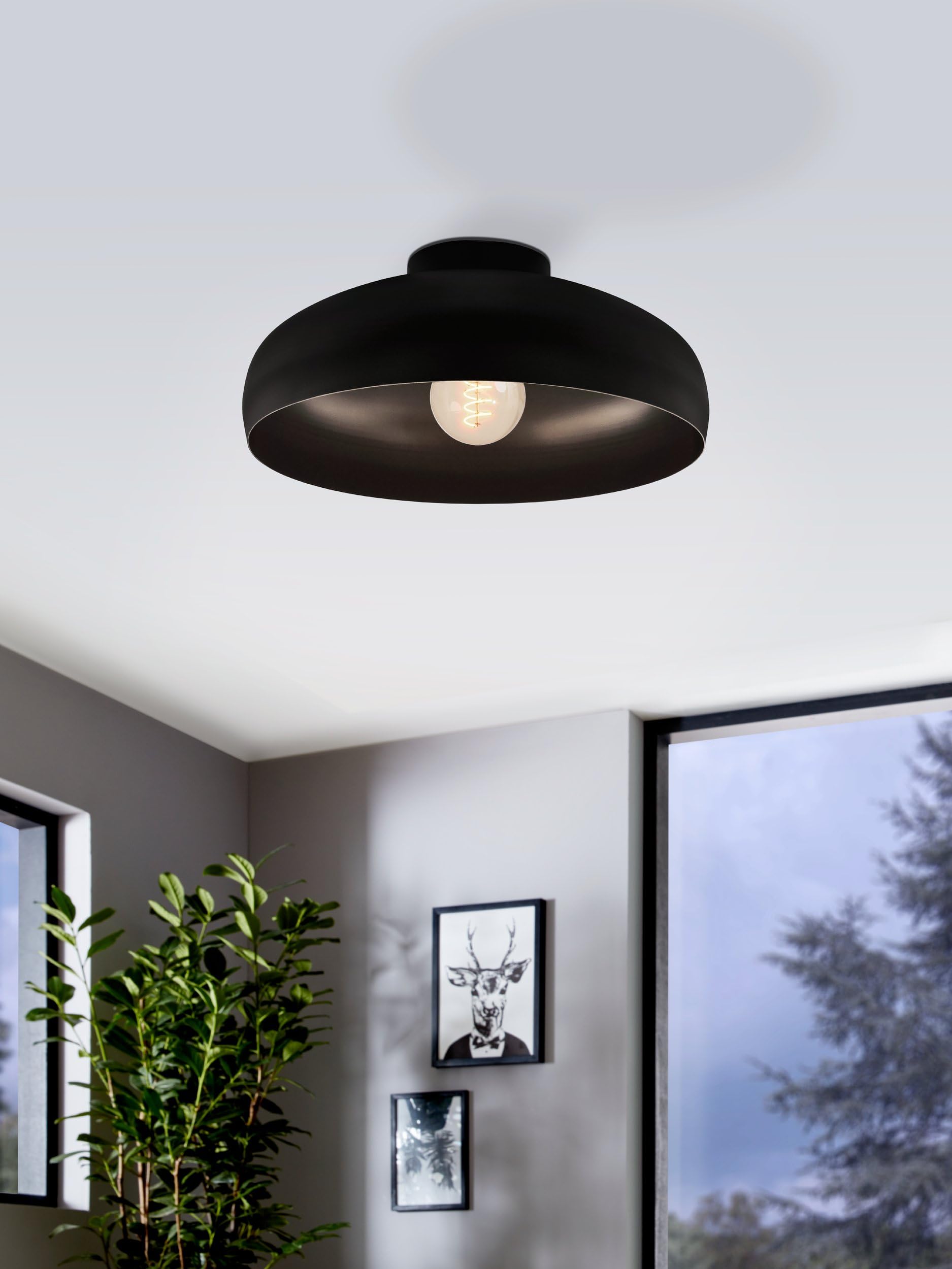EGLO lampa sufitowa Mogano, lampa sufitowa industrialna, z metalu | lampa do salonu w kolorze czarnym, lampa do sypialni, lampa sufitowa do przedpokoju z oprawką E27