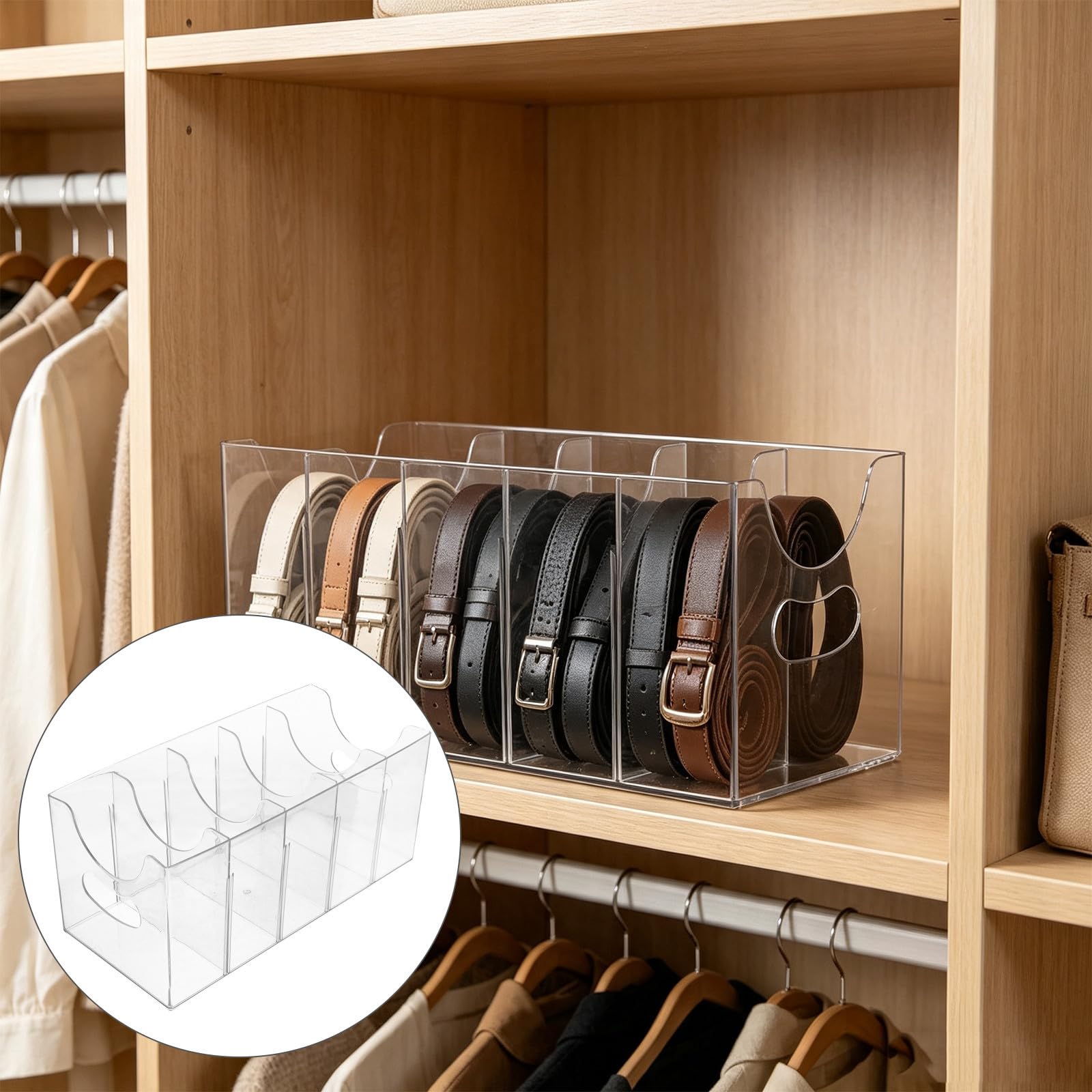 3 Pezzi Organizer per Cinture in Acrilico Trasparente con 5