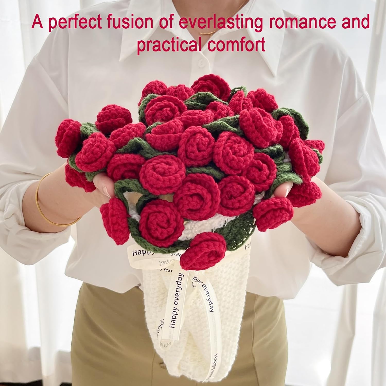 Crochet Flower Bouquet Blanket, 31.5 Inch Handmade Crochet Rose Blanket, Soft and Lightweight Rose Flower Finished Knitted Throw Blanket Gifts for Anniversary Birthday Wedding Home Decor