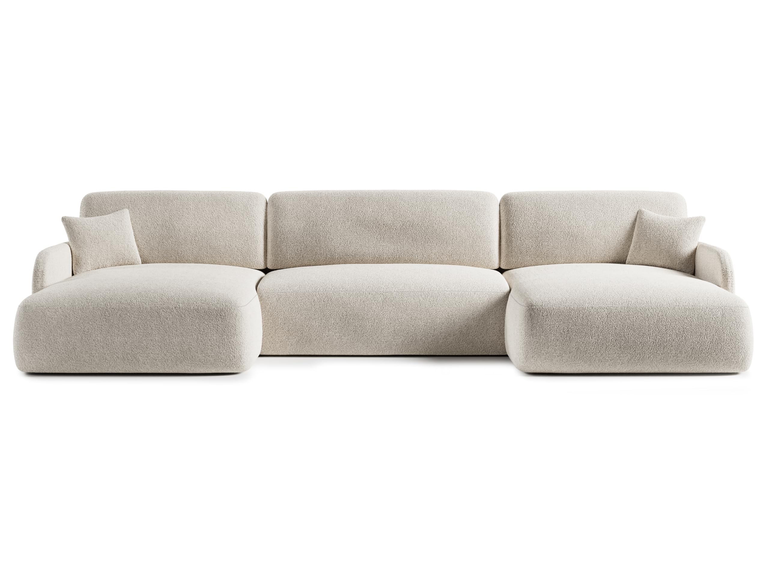 U-Form Wohnlandschaft mit Schlaffunktion 360x175 cm Bouclé Beige – Großes Schlafsofa mit Bettkasten, Moderne Couch mit Stauraum Pierr (Anthology 1)
