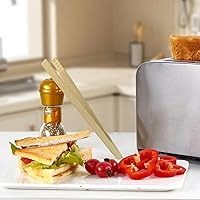 Vista 5 de 4 pinzas de bambú natural para tostadas, bambú, pinzas de 10.2 pulgadas de largo con diseño antideslizante, para cocinar, tostadora.