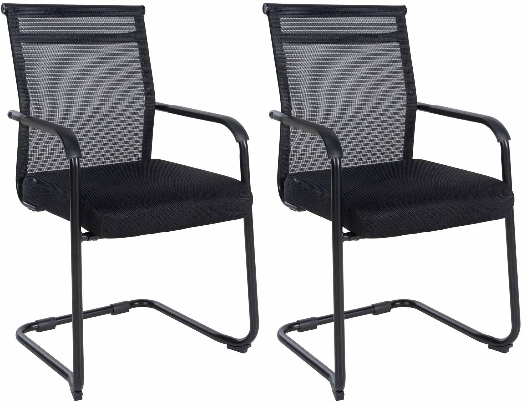 CLP Lot de 2 chaises Visiteur Denny avec Rembourrage et résille I Piétement Luge avec Structure métallique et accoudoirs, Couleur:Noir