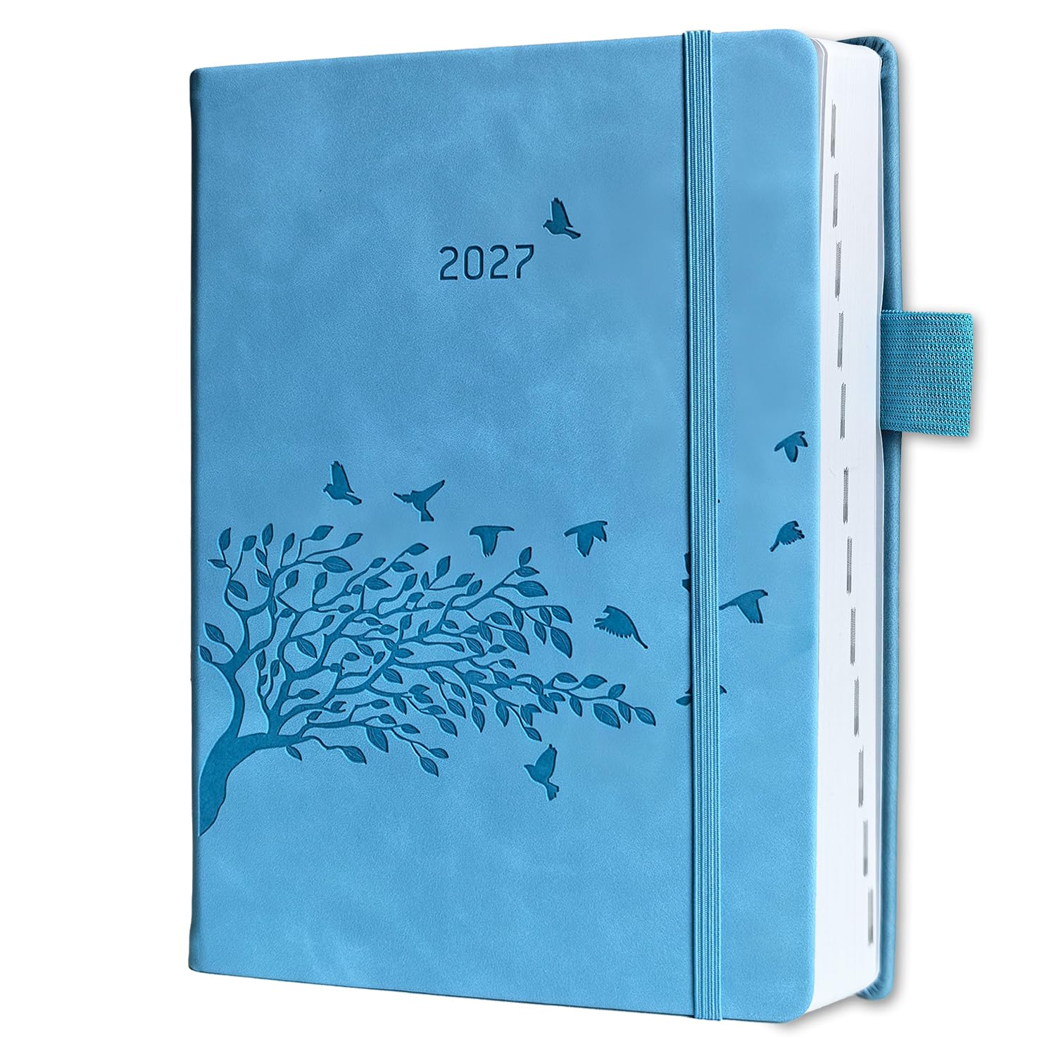 2027 Diary A5 Page a Day | Daily Planner with Monthly Tabs, Back Pocket, Pen Holder, 2 Bookmarks, Notes & UK Holidays | PU Hardcover & Elastic Closure | Jan-Dec 2027 | Agenda For Home, Office & School