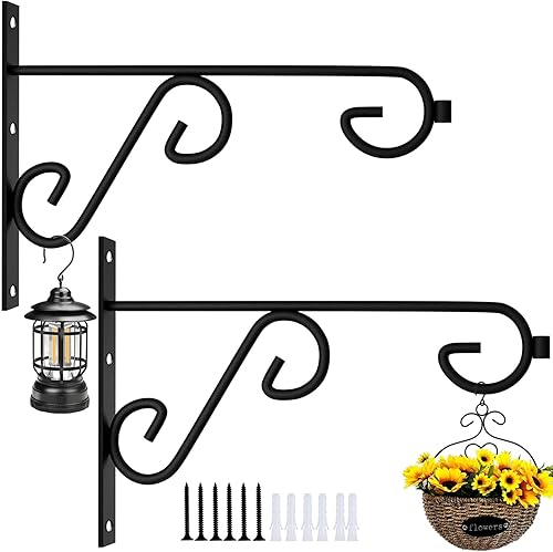 KEHOUXRE Gancho para colgar plantas, 2 piezas de soporte para plantas de 12 pulgadas, gancho de pared de metal para macetas, linternas, campanillas
