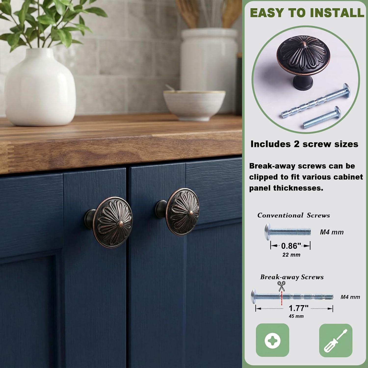 Oil Rubbed Bronze Cabinet Knobs 10 Pack - Solid Zinc Alloy Single Hold Knob – 1.4" Dia Round Bronze Kitchen Handles for Cabinets and dresser Drawers, Vintage Bronze Drawer Pulls Dresser Drawer Knobs