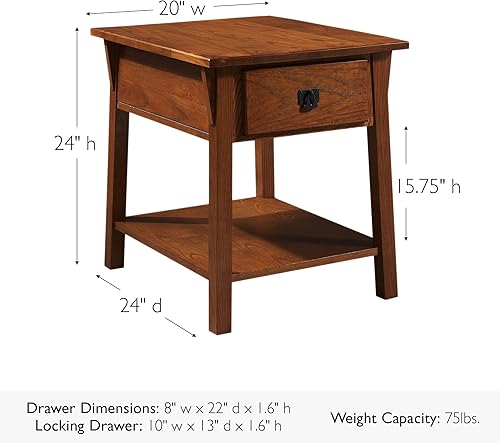 Miniatura 3 de Leick Home 9066-SC Mission - Mesa lateral con cajón y compartimento secreto, color rojizo con herrajes ennegrecidos