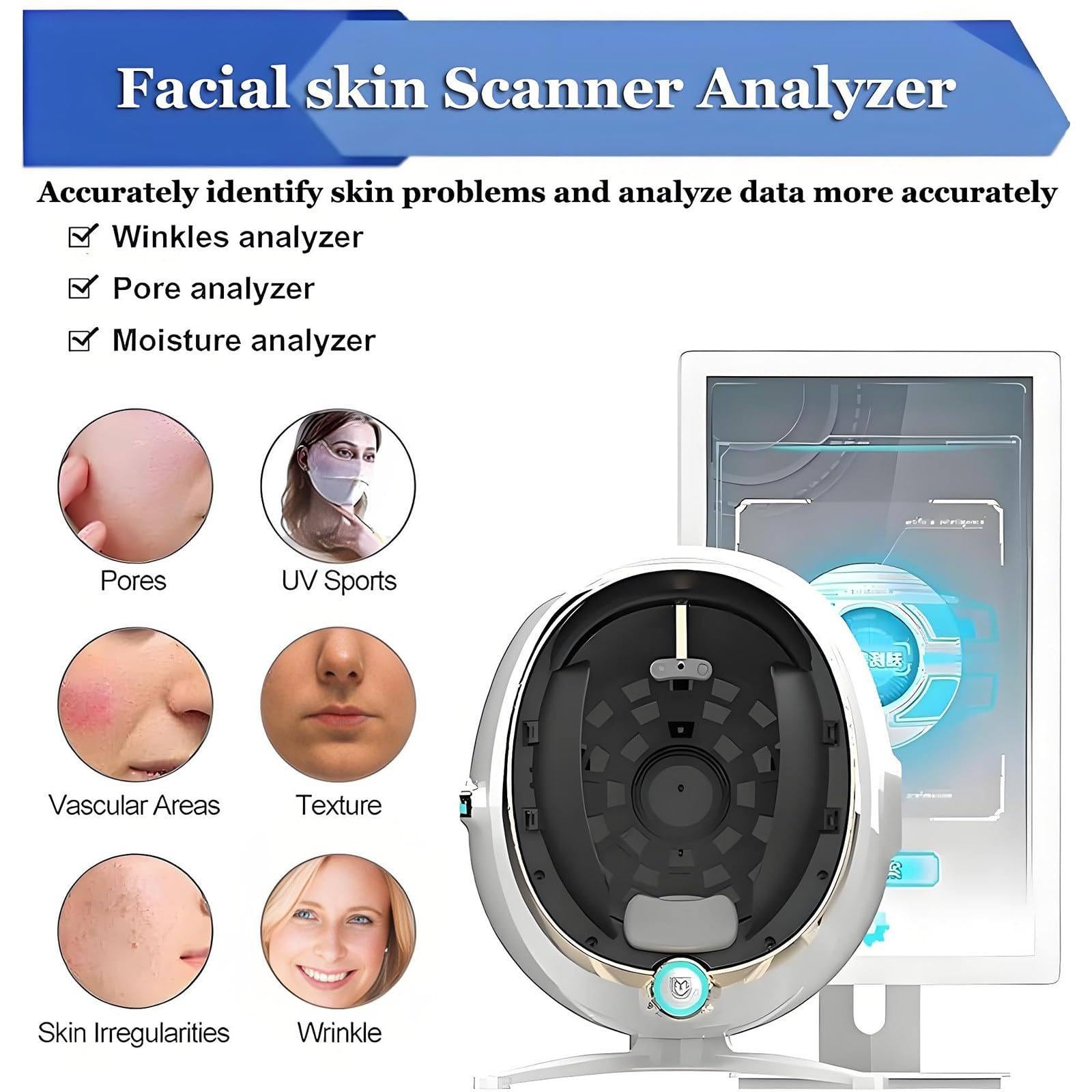 Macchina per l'analisi della Pelle Professionale per Il Viso, rilevatore di Pelle Intelligente, Imaging AI da 13,3/21,5", Strumento diagnostico per Il Viso per saloni e Spa White-13.3in