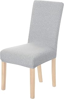UMI. by Amazon Fundas para sillas de Comedor elásticas Suave diseño Ondas Gris Claro（Juego de 4）