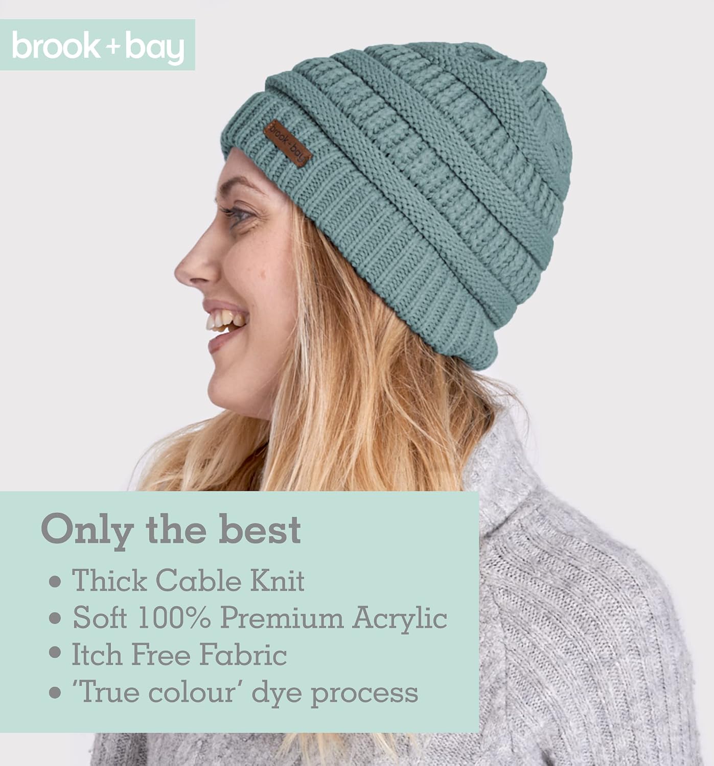 Brook + Bay Cable Knit Beanie Winter Hat for Women - Warm, Chunky, Soft Stretch, Thick & Cute Knitted Caps for Cold Weather