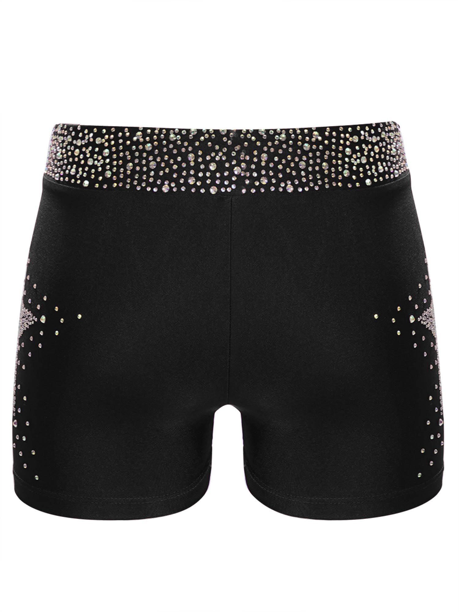Runhomal Shorts de Gymnastique pour Les Enfants - Filles, avec Strass Brillants pour Les Shows de scène