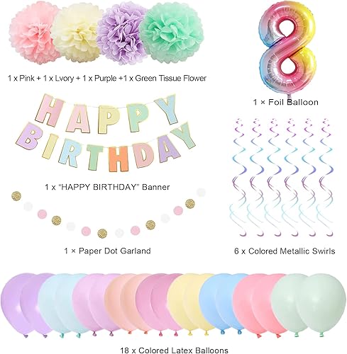 Miniatura 2 de BRT Bearingshui Decoraciones de cumpleaños número 8 para niñas y niños, globo arcoíris de 40 pulgadas con degradado de número 8, pancarta de feliz