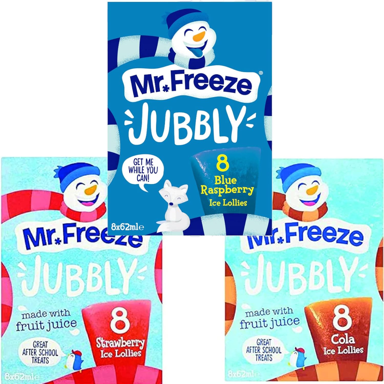 Mr Freeze Ice Jubbly Ice Lollies Pack of 3 (Blue Raspberry, Strawberry