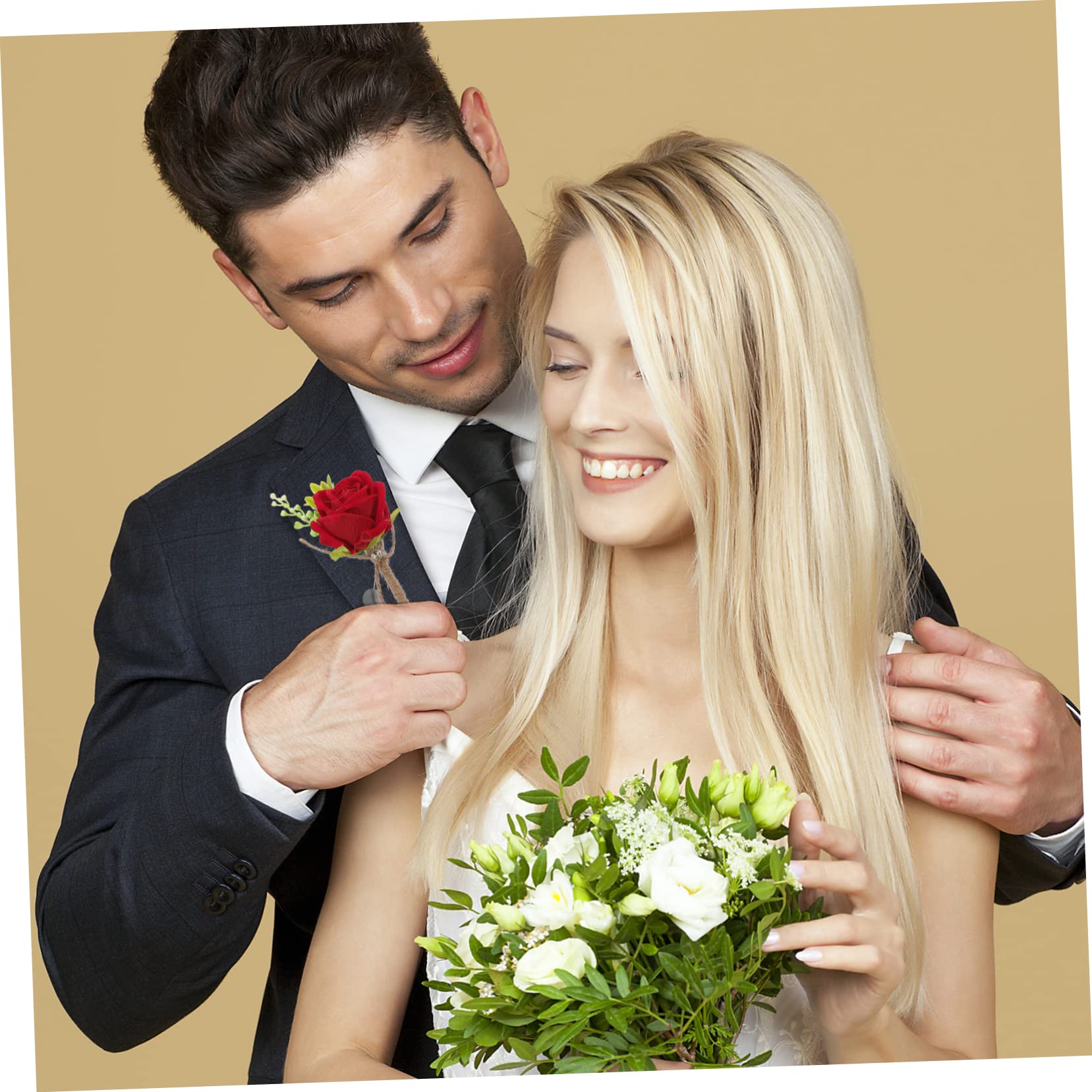 Abaodam 5 Set Di Fiori Artificiali Boutonniere Set Per Festa Di Nozze Simulazione Rose Corsages Spilla Sposo E Damigella Accessori 2 Pz * 5