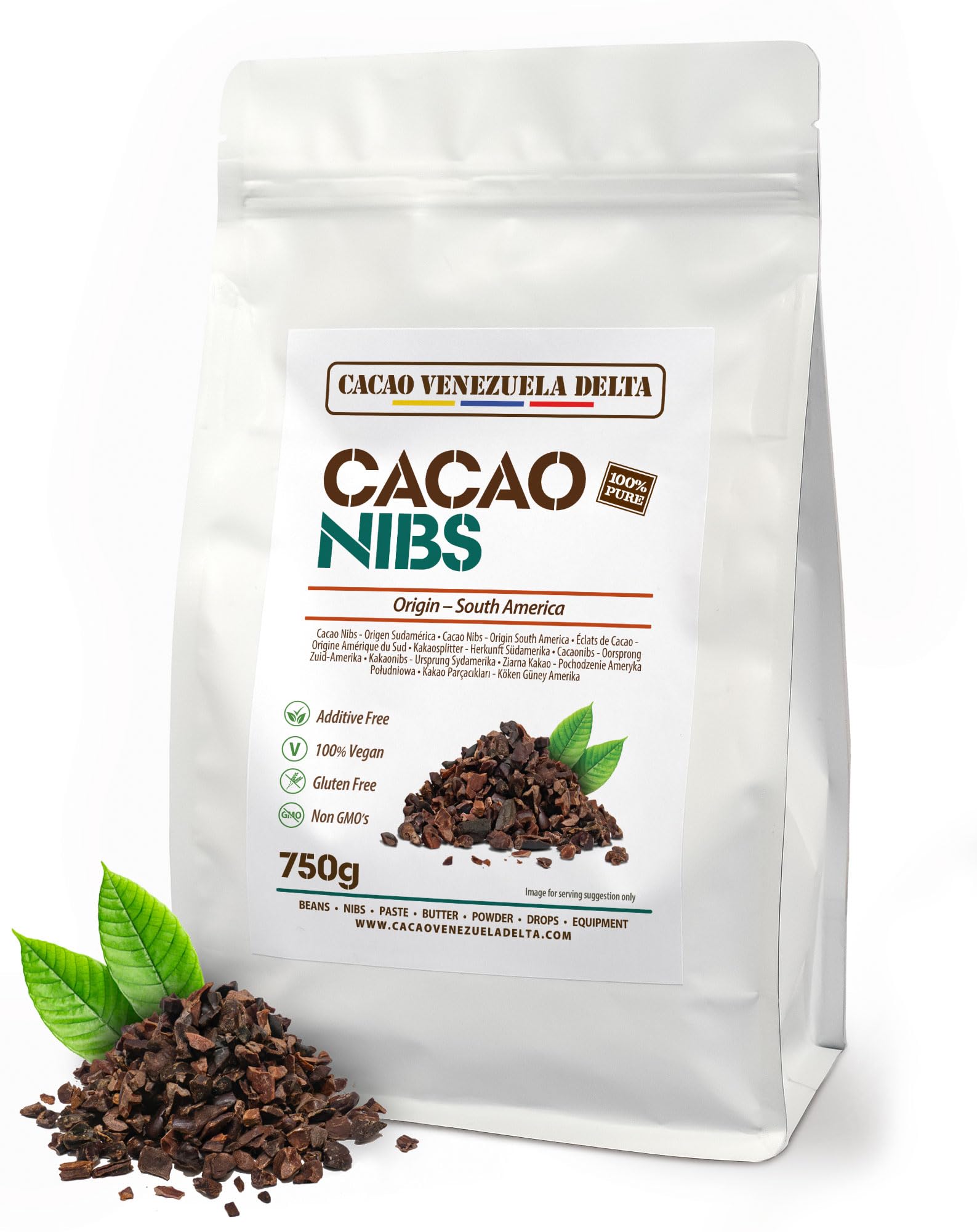 Cacao V Delta Nibs De Cacao Puro 750g - Puntas Premium Sin Azúcar Nibs Chocolate Negro Naturales Veganos Sin Gluten Antioxidantes Con Flavonoides No GMO